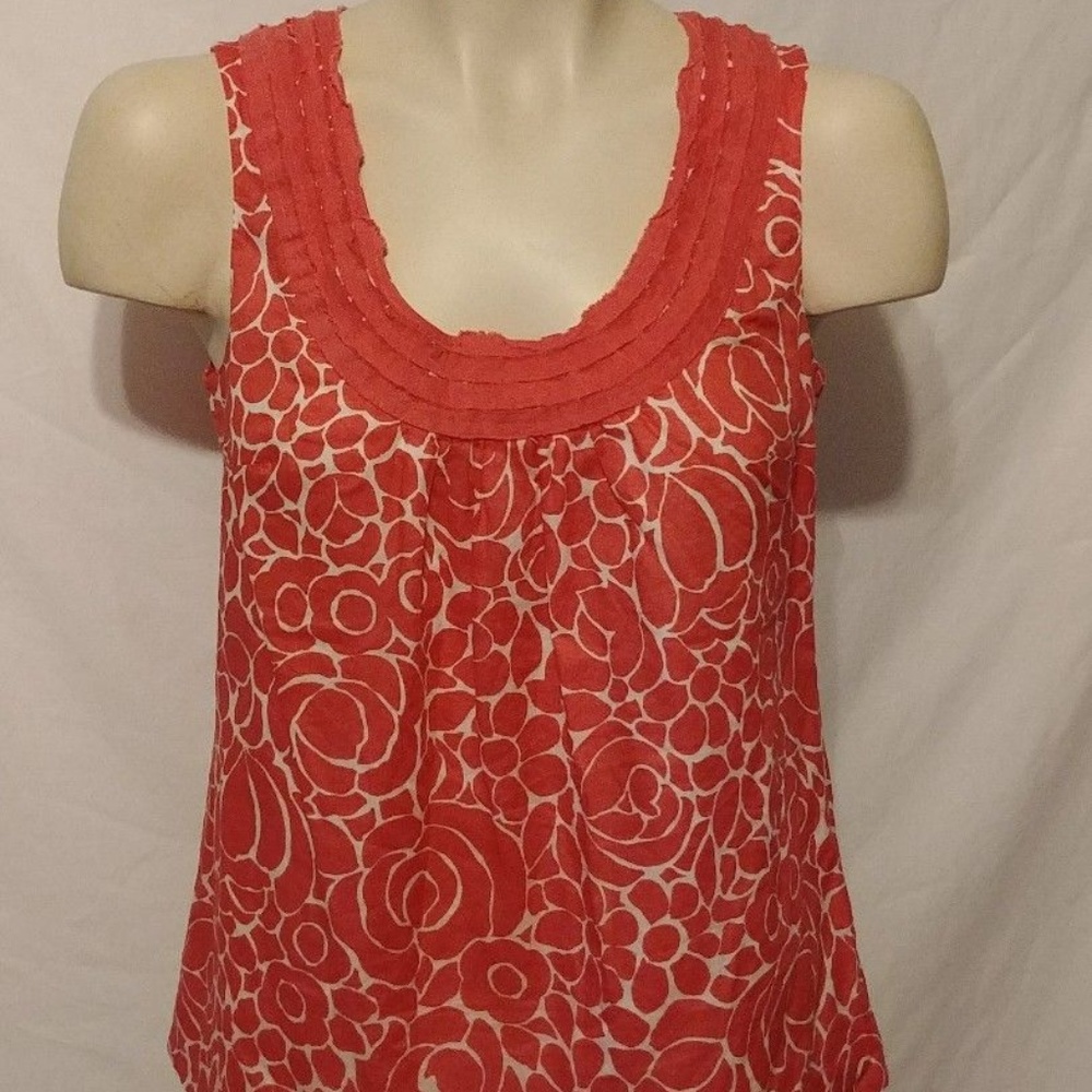BODEN Coral White Floral Scoop Neck Cotton Tank